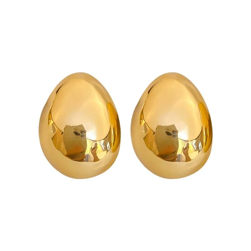 Polished 18K Gold-plated Oval Dome Stud Earrings