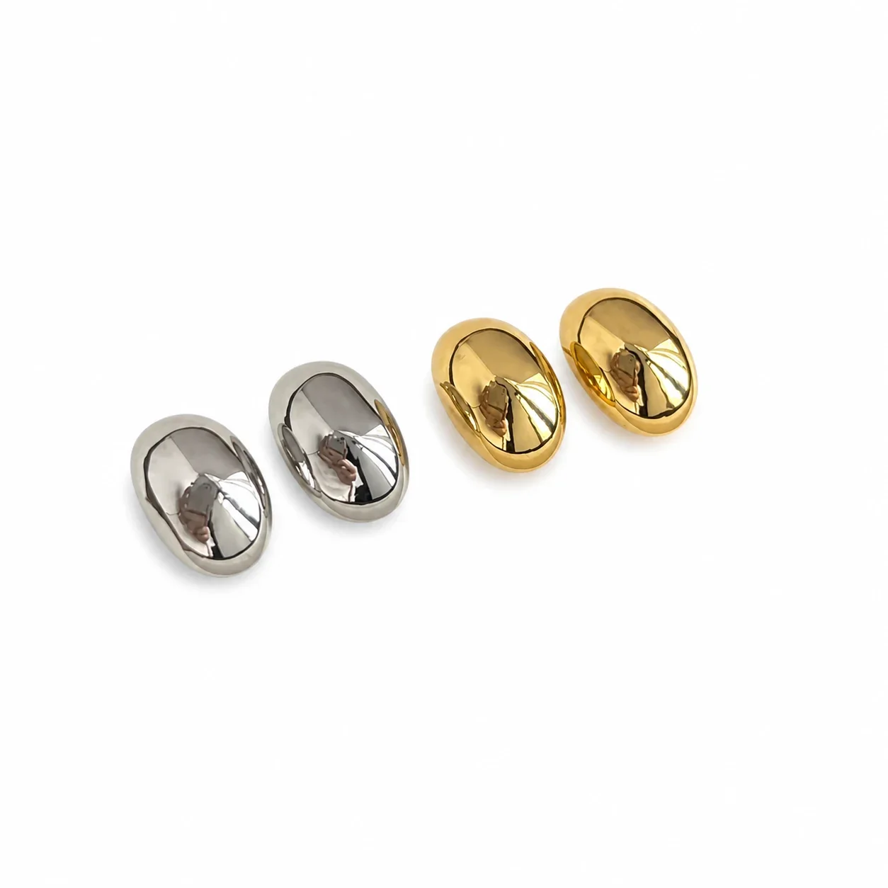 Polished 18K Gold PVD Oval Dome Stud Earrings