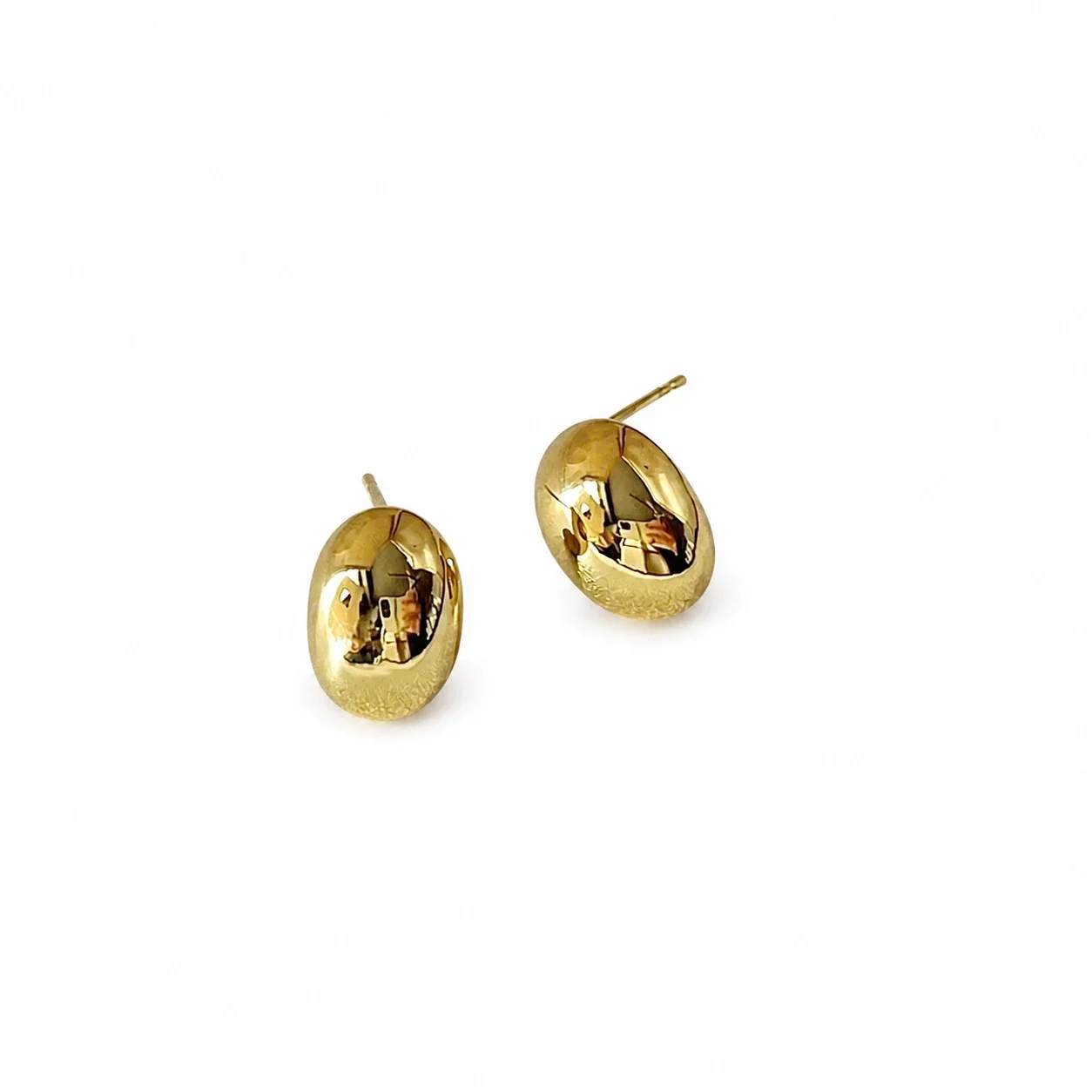 Polished 18K Gold PVD Oval Dome Stud Earrings