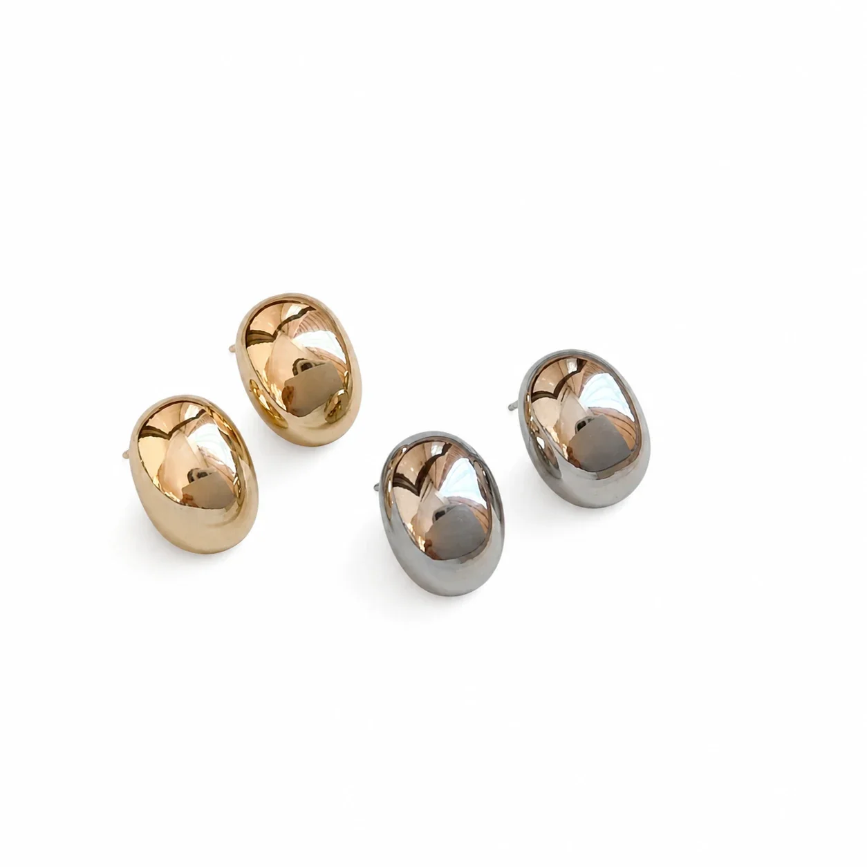Polished 18K Gold PVD Oval Dome Stud Earrings