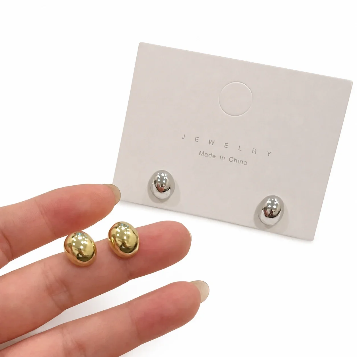 Polished 18K Gold PVD Oval Dome Stud Earrings