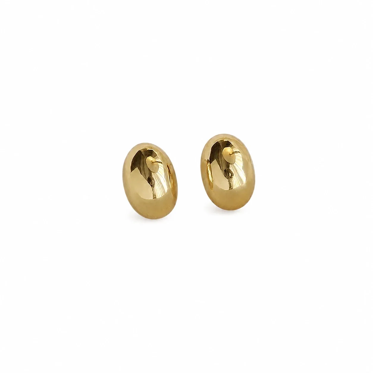 Polished 18K Gold PVD Oval Dome Stud Earrings - Gold
