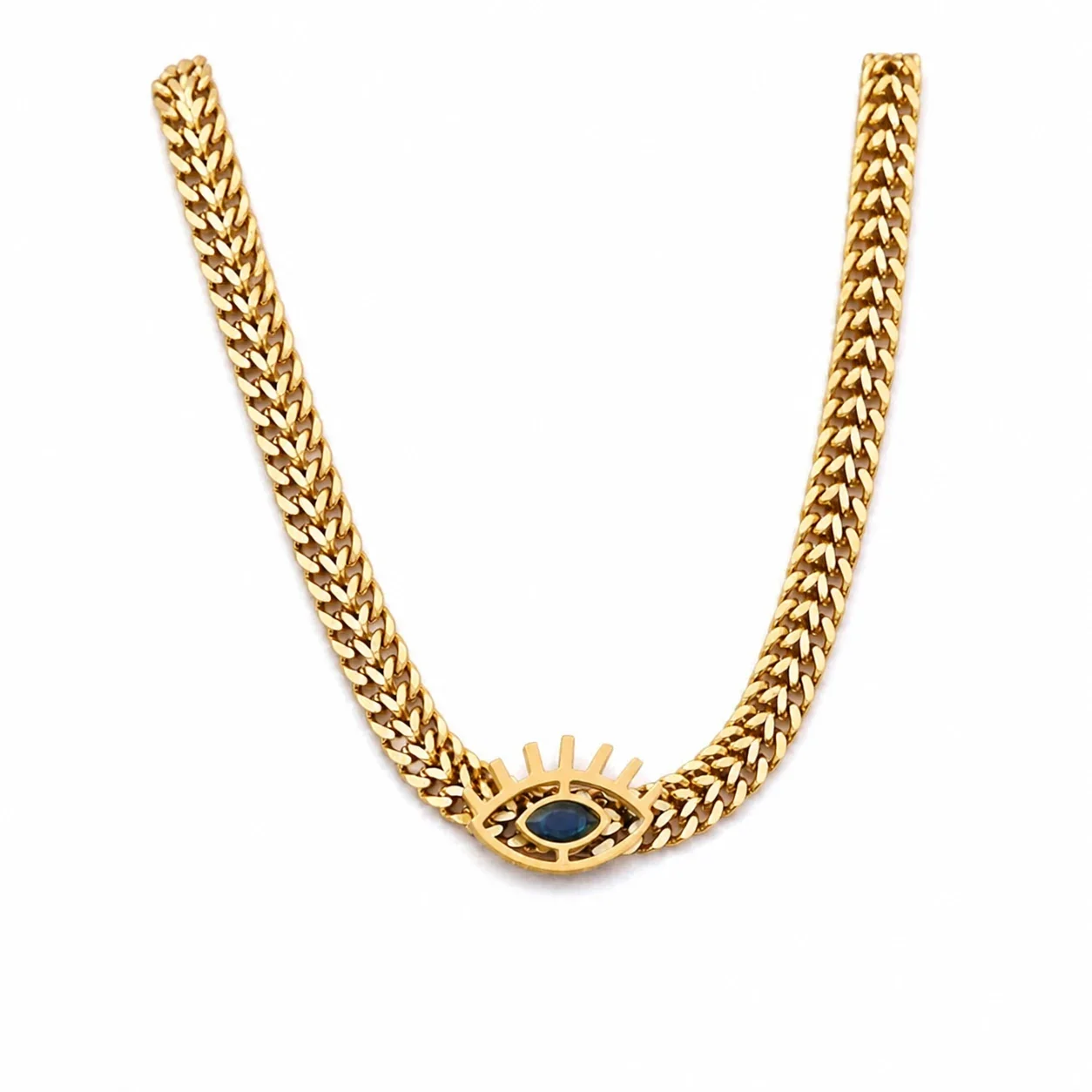 Evil Eye Gold-Tone 316 Stainless Steel Wheat Chain Set