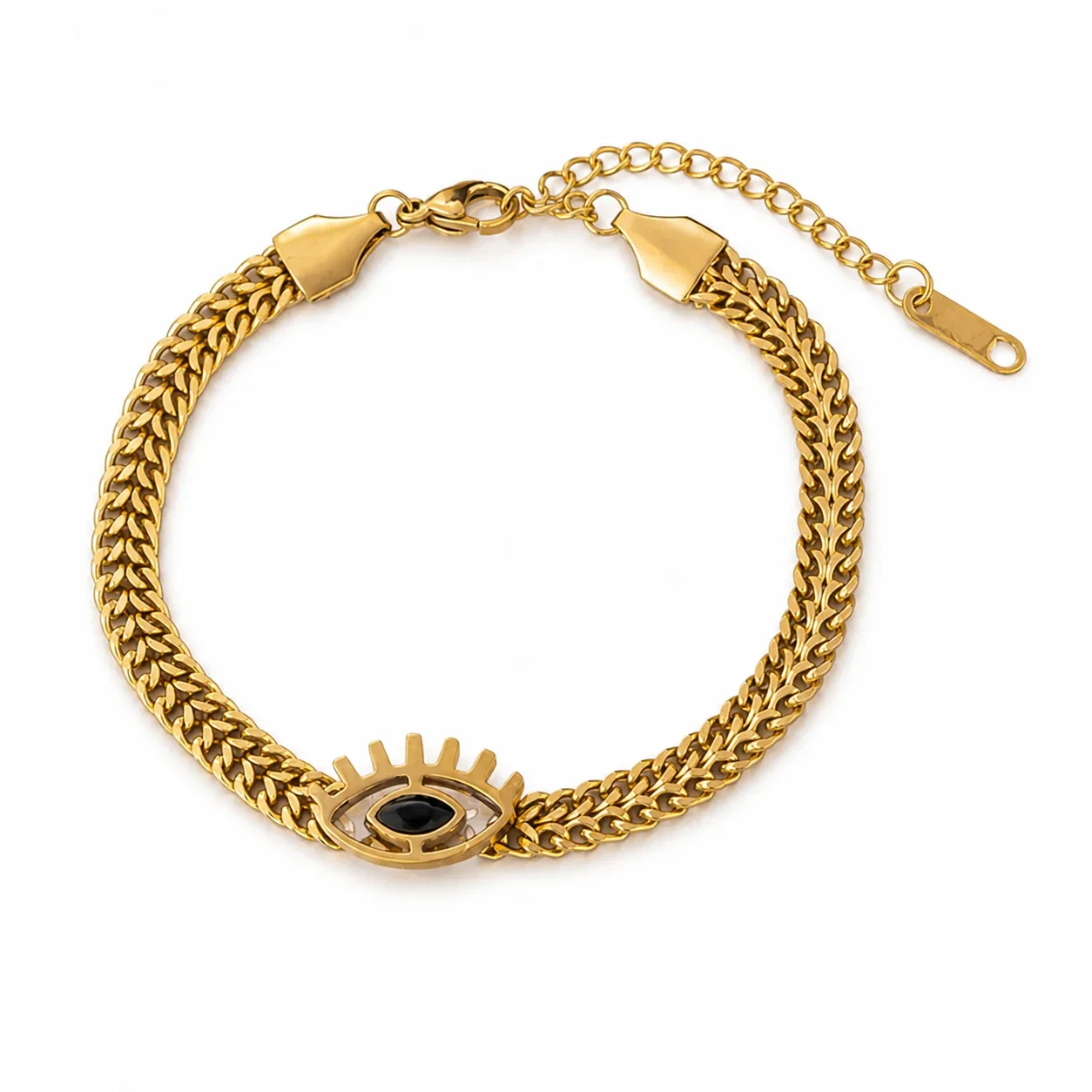 Evil Eye Gold-Tone 316 Stainless Steel Wheat Chain Set