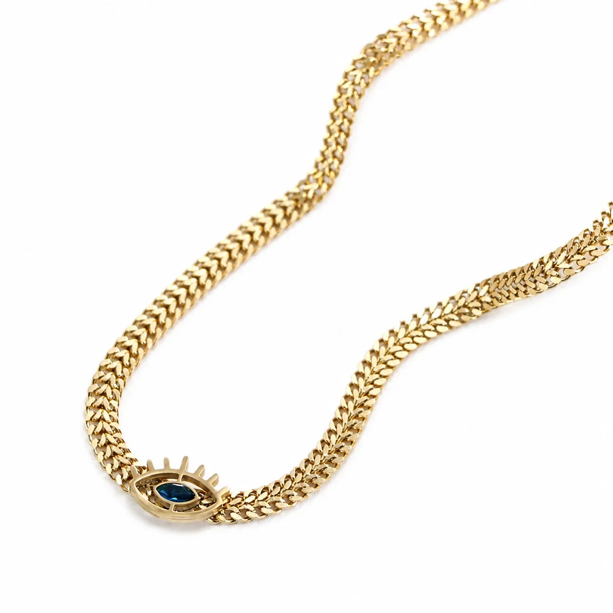 Evil Eye Gold-Tone 316 Stainless Steel Wheat Chain Set