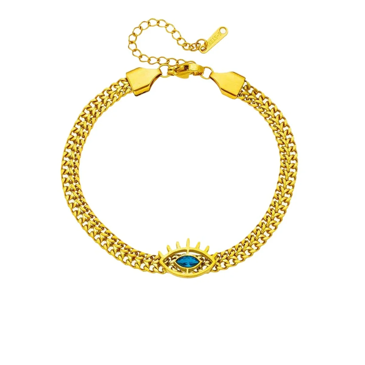 Evil Eye Gold-Tone 316 Stainless Steel Wheat Chain Set