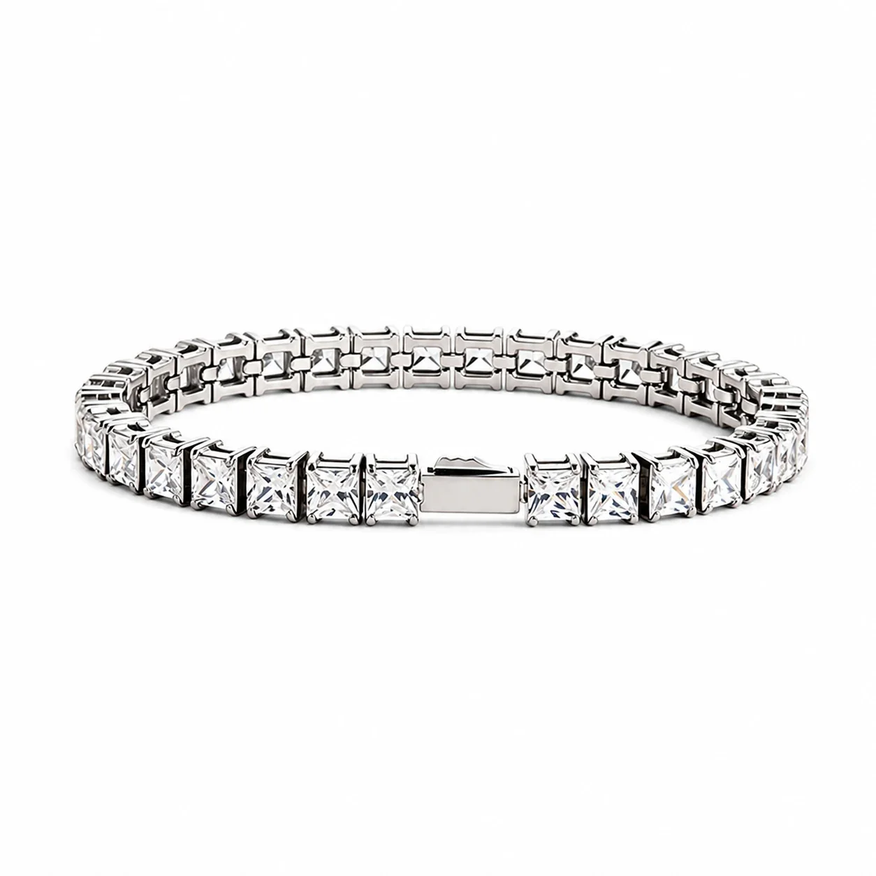 Refined 316 Stainless Steel Square CZ Tennis Bracelet
