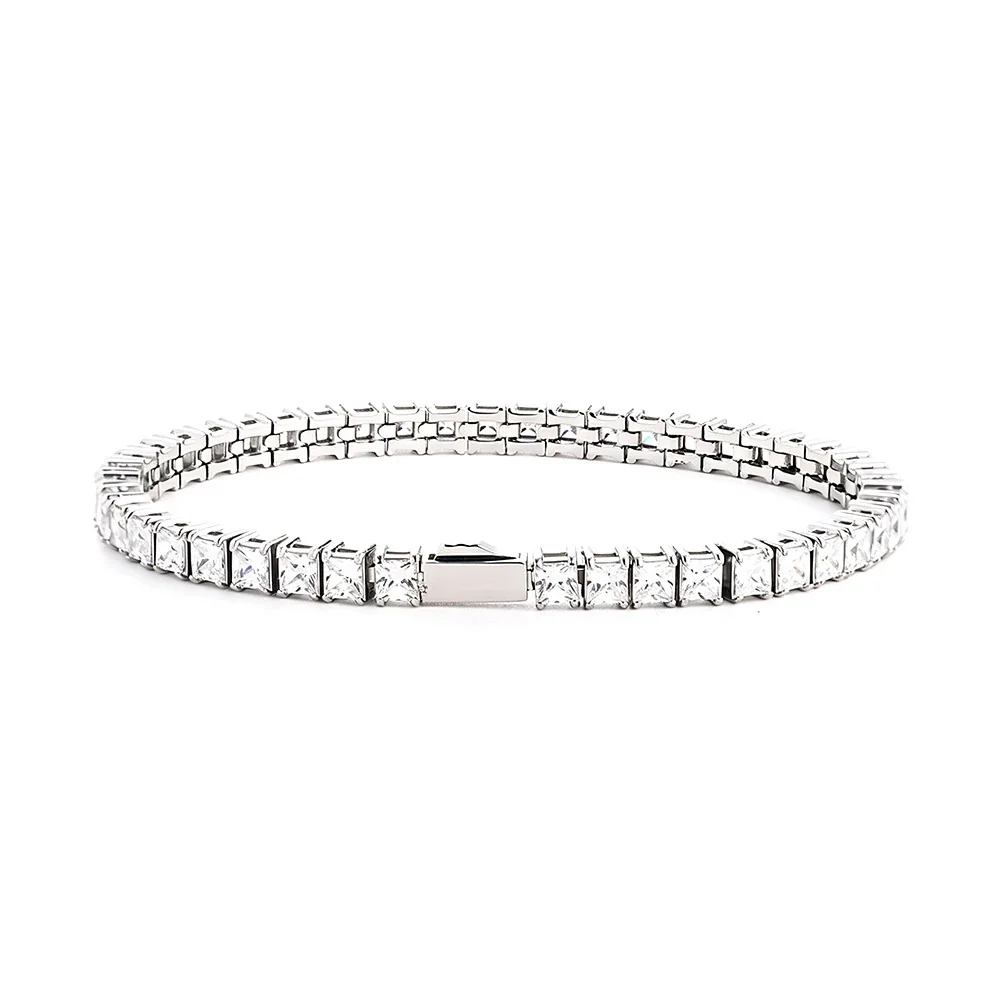 Refined 316 Stainless Steel Square CZ Tennis Bracelet - Silver mm Square White CZ