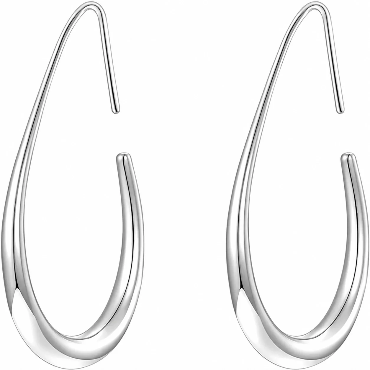 Sculpted 316 Stainless Steel U-Shaped Tapered Hoop Earrings - Silver 15 x 20 mm, Pair