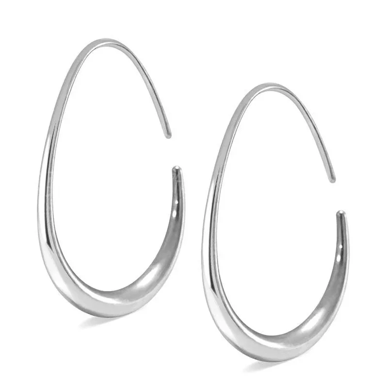 Sculpted 316 Stainless Steel U-Shaped Tapered Hoop Earrings - Silver 20 x 30 mm, Pair