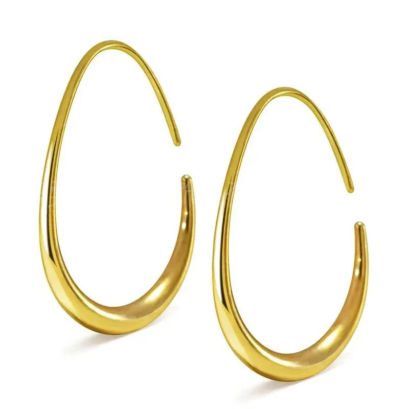 Sculpted 316 Stainless Steel U-Shaped Tapered Hoop Earrings - Gold 20 x 30 mm, Pair
