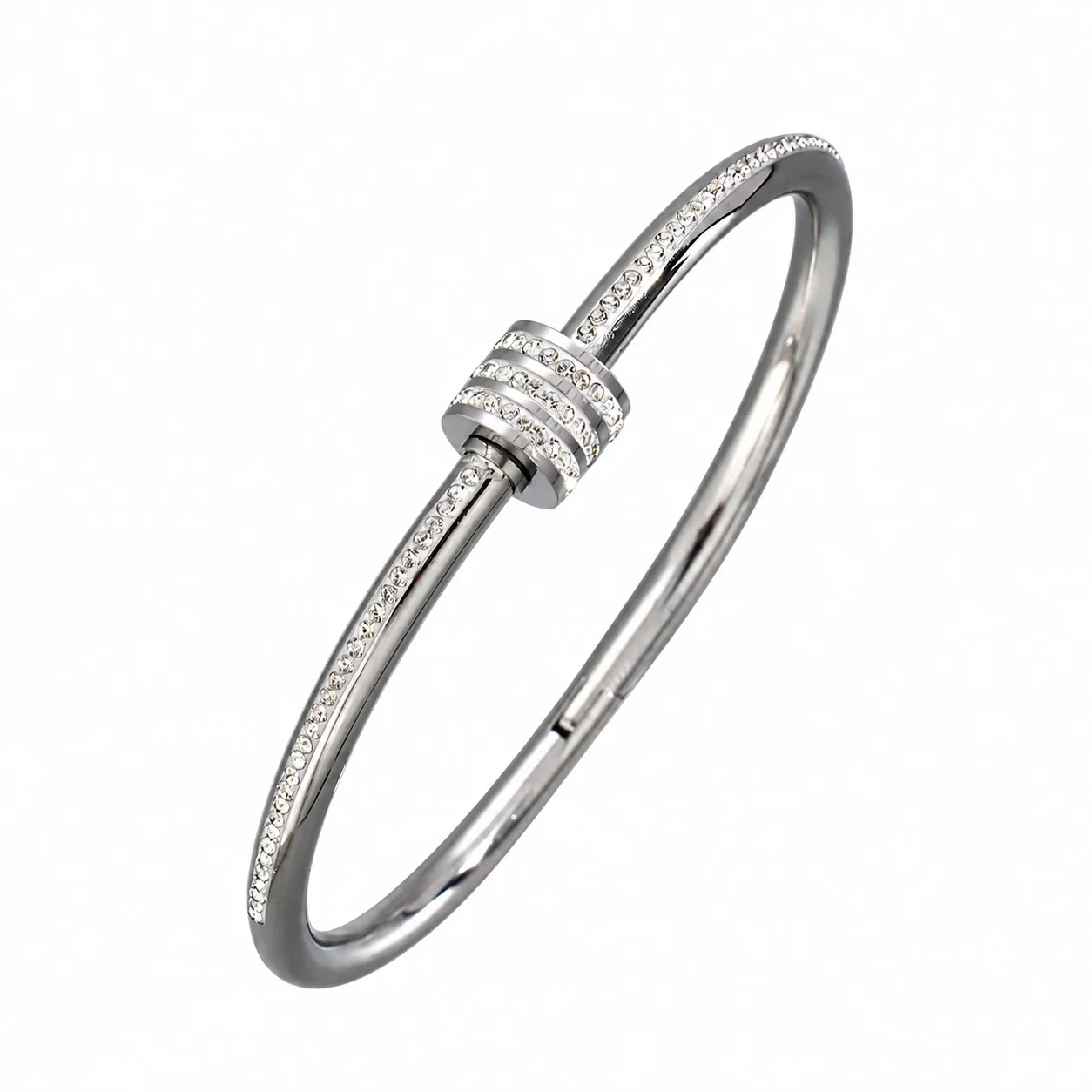 Hinged Cuff Bangles with Motif Details, Silver-Plated Steel - Silver Small Waist