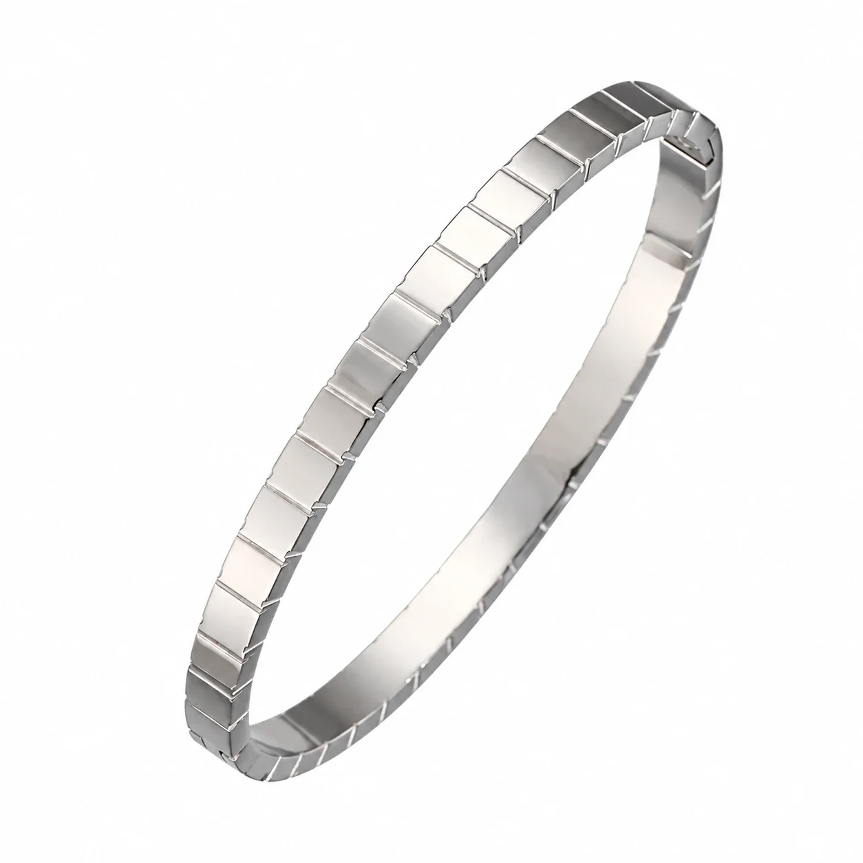 Hinged Cuff Bangles with Motif Details, Silver-Plated Steel - Silver Checkered