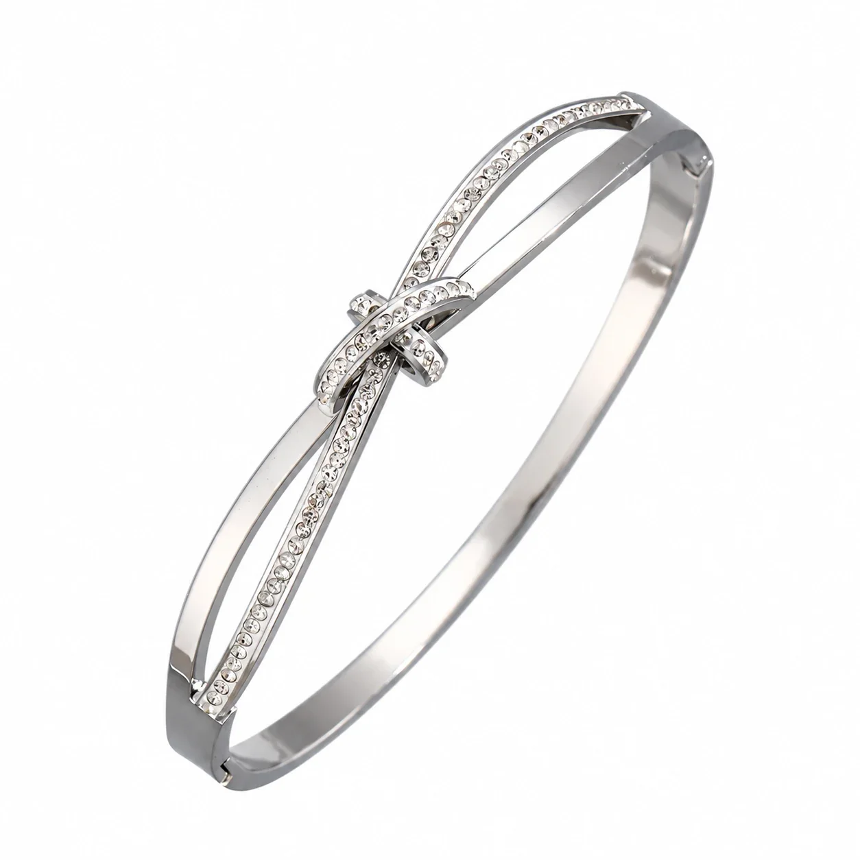 Hinged Cuff Bangles with Motif Details, Silver-Plated Steel - Silver Bow