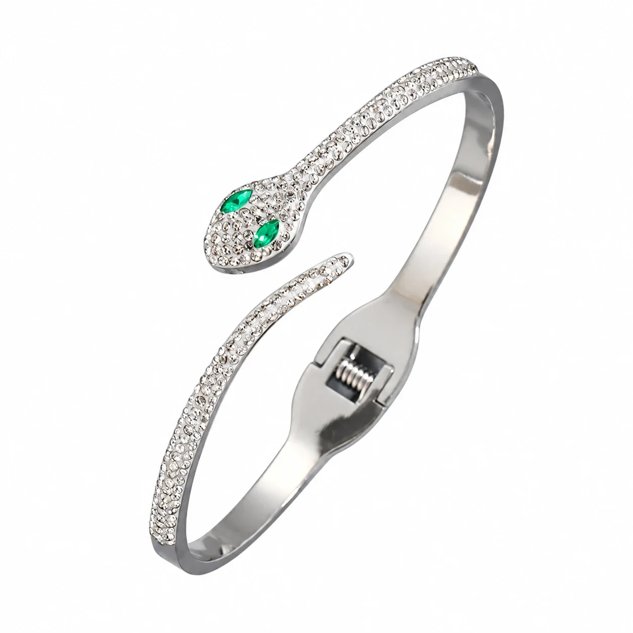 Hinged Cuff Bangles with Motif Details, Silver-Plated Steel - Silver Snake