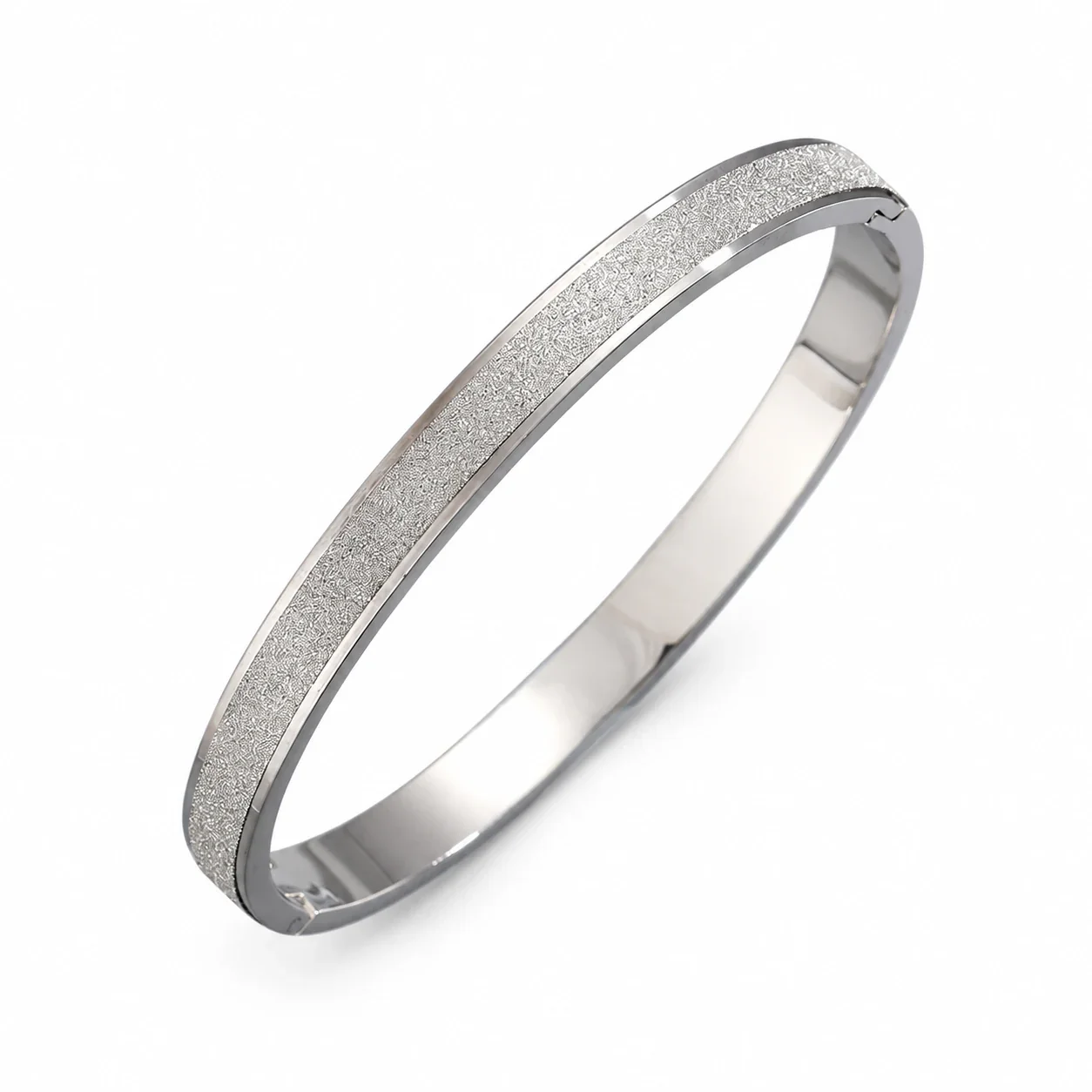 Hinged Cuff Bangles with Motif Details, Silver-Plated Steel - Silver Matte