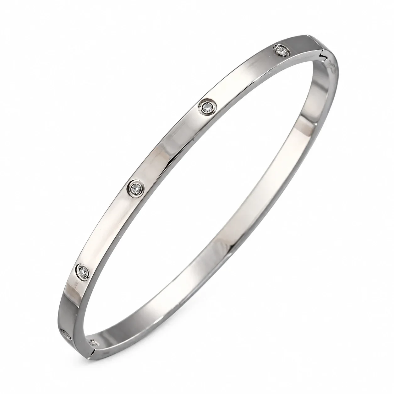 Hinged Cuff Bangles with Motif Details, Silver-Plated Steel - Silver 4 mm Spaced Crystal