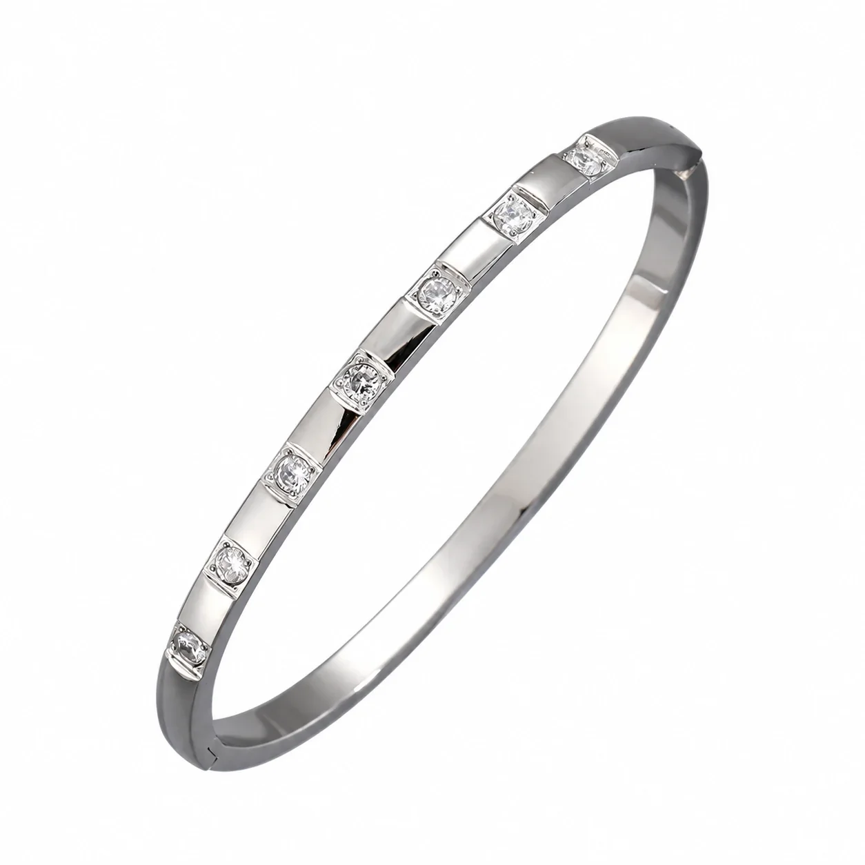 Hinged Cuff Bangles with Motif Details, Silver-Plated Steel - Silver Spaced Crystal