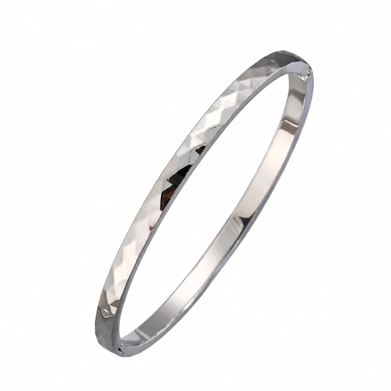 Hinged Cuff Bangles with Motif Details, Silver-Plated Steel - Silver 4 mm Faceted