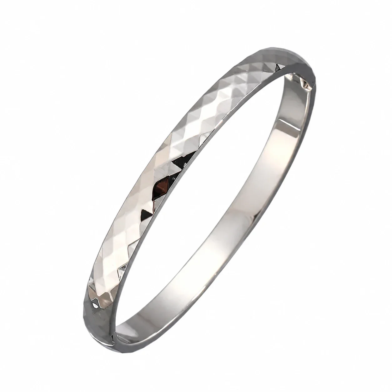Hinged Cuff Bangles with Motif Details, Silver-Plated Steel - Silver 6 mm Faceted