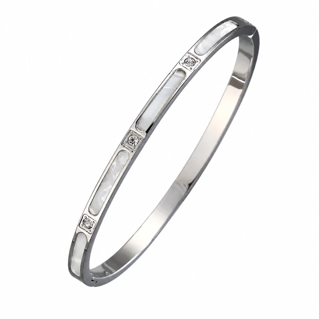 Hinged Cuff Bangles with Motif Details, Silver-Plated Steel - Silver Bamboo-Segment Shell