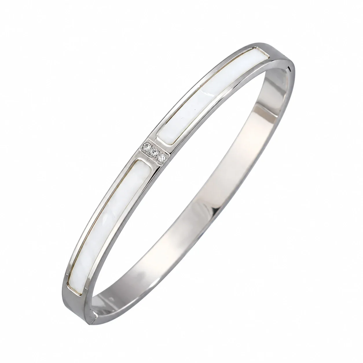 Hinged Cuff Bangles with Motif Details, Silver-Plated Steel - Silver -Crystal Shell of