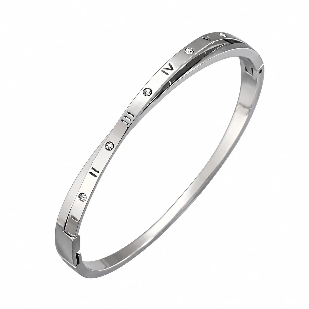 Hinged Cuff Bangles with Motif Details, Silver-Plated Steel - Silver Crossed Roman Numeral