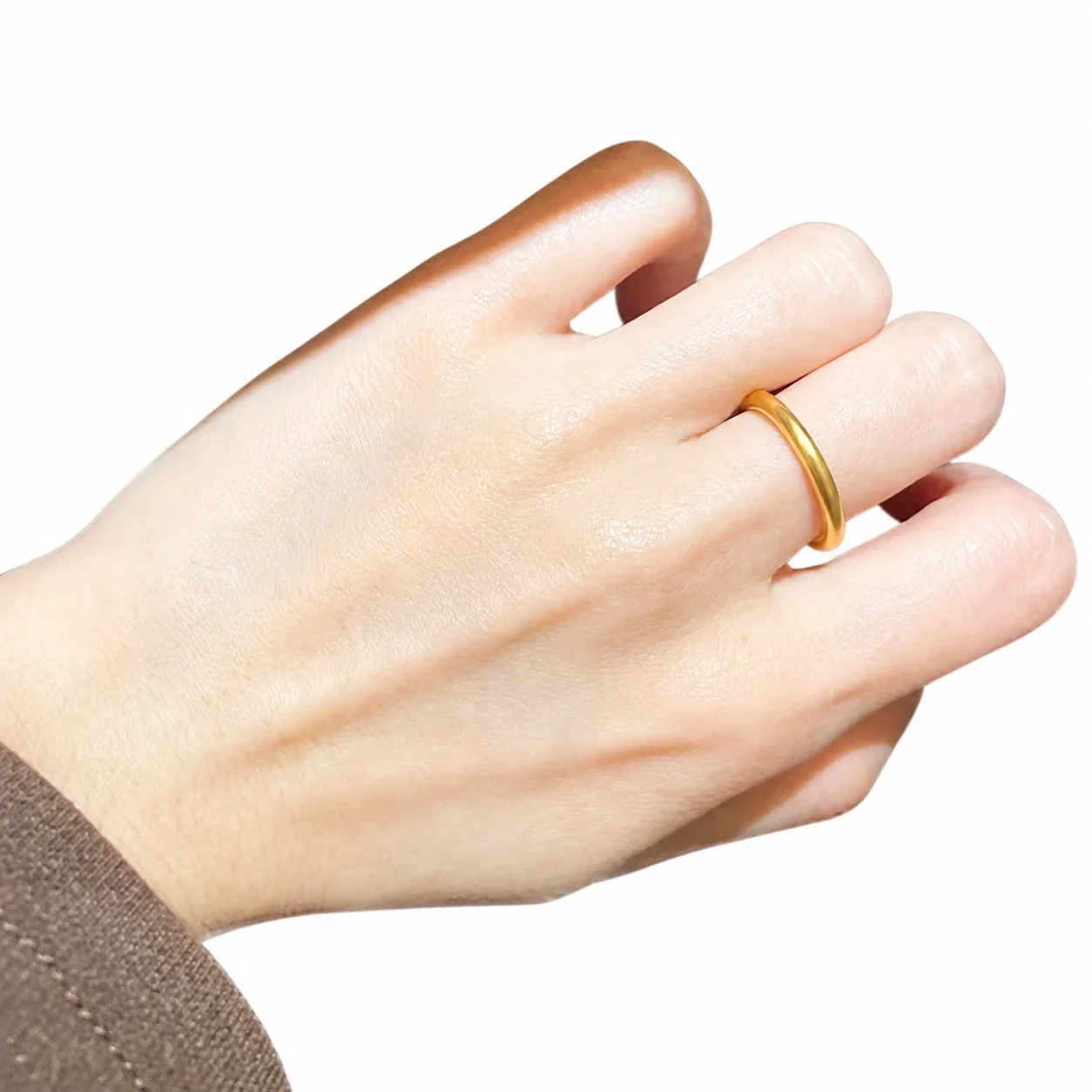 Minimal Gold-Plated Brushed Dome Band Ring
