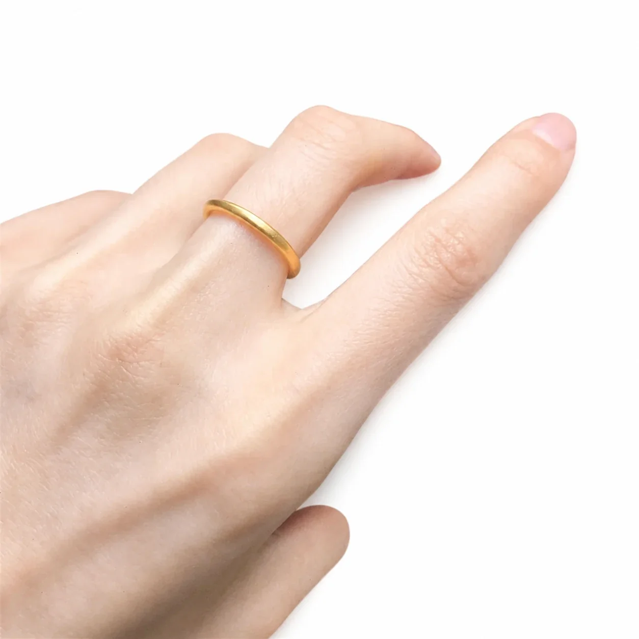 Minimal Gold-Plated Brushed Dome Band Ring