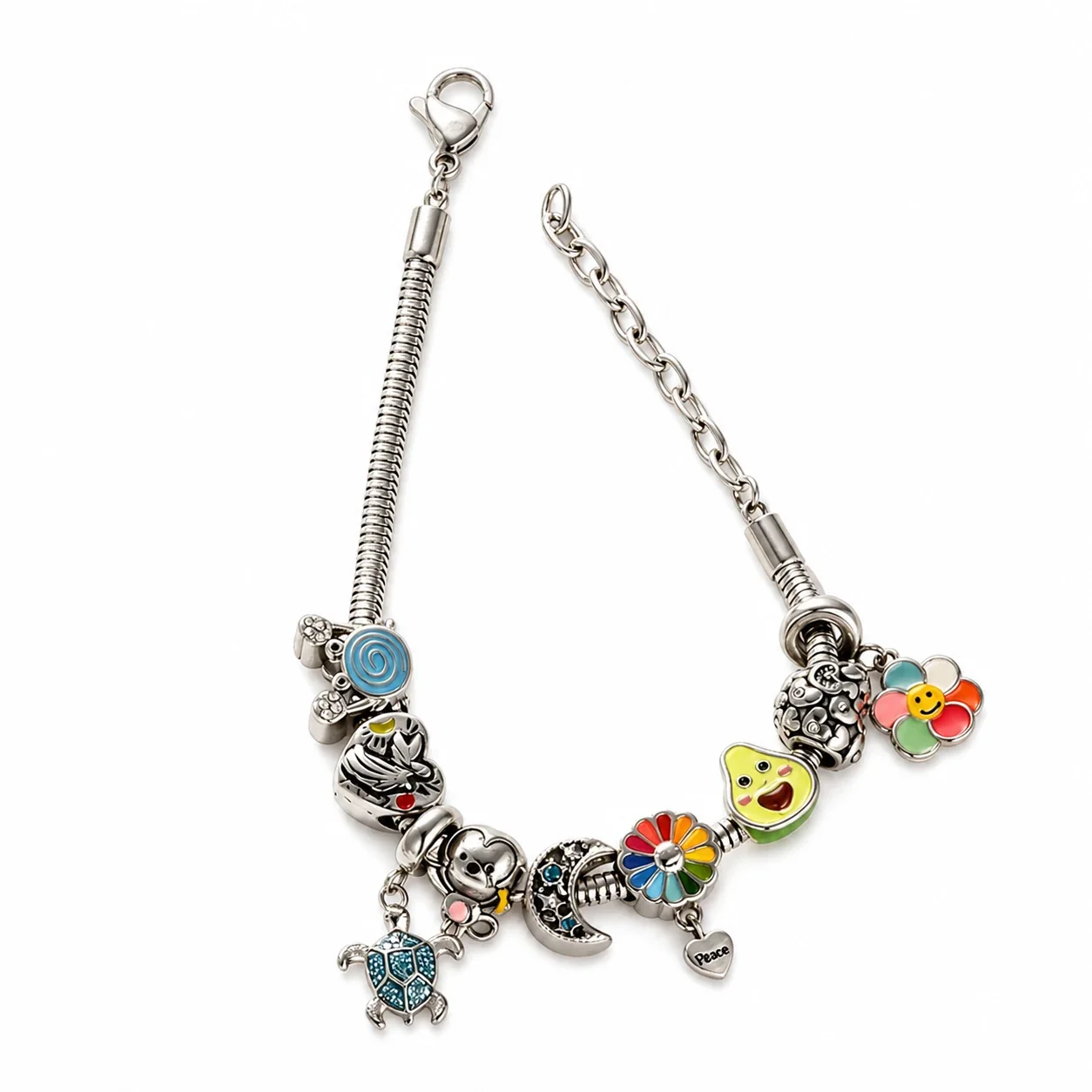 Playful Stainless Steel Enamel Charm Bracelet Bead