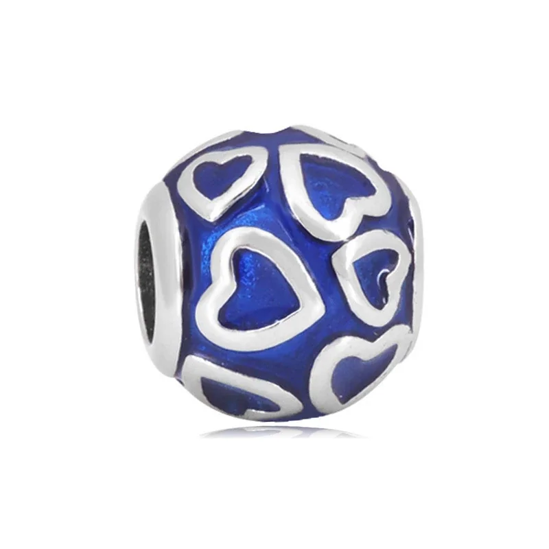 Playful Stainless Steel Enamel Charm Bracelet Bead - Blue Heart Enamel