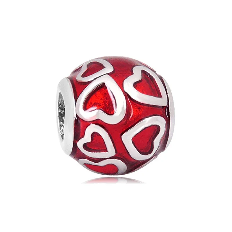 Playful Stainless Steel Enamel Charm Bracelet Bead - Red Heart Enamel
