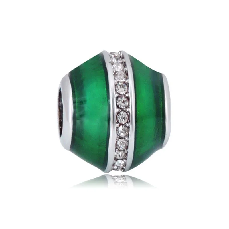 Playful Stainless Steel Enamel Charm Bracelet Bead - Green Crystal Stripe