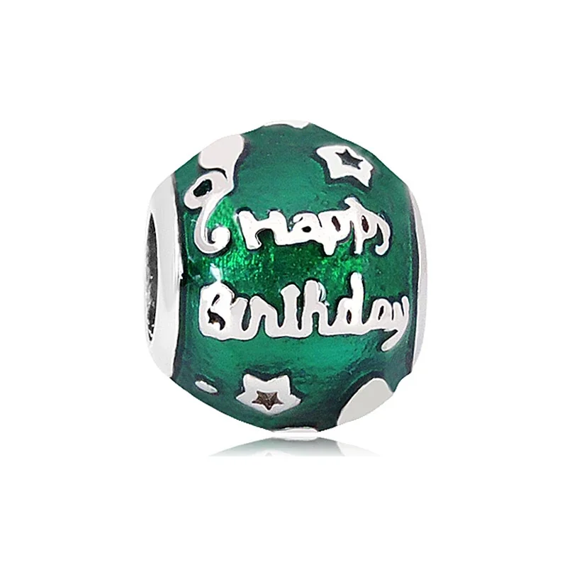 Playful Stainless Steel Enamel Charm Bracelet Bead - Green Birthday Enamel