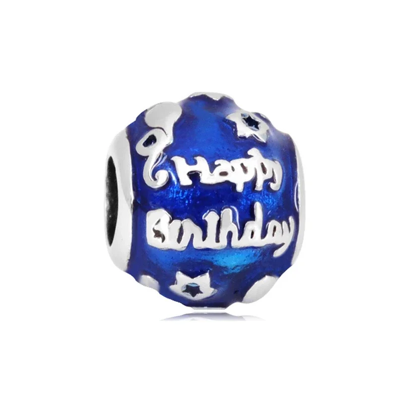 Playful Stainless Steel Enamel Charm Bracelet Bead - Blue Birthday Enamel