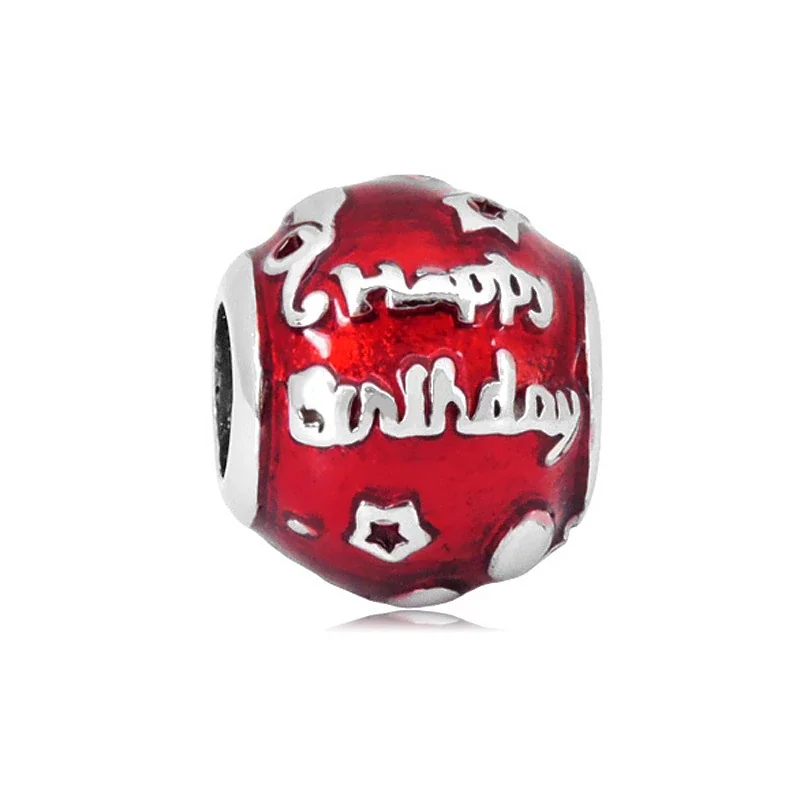 Playful Stainless Steel Enamel Charm Bracelet Bead - Red Birthday Enamel