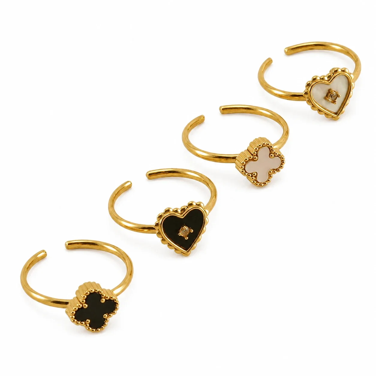 Romantic 18K Gold-Plated Open Heart Clover Ring