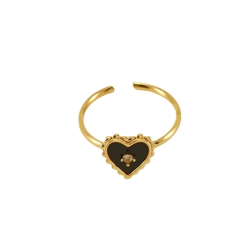 Romantic 18K Gold-Plated Open Heart Clover Ring