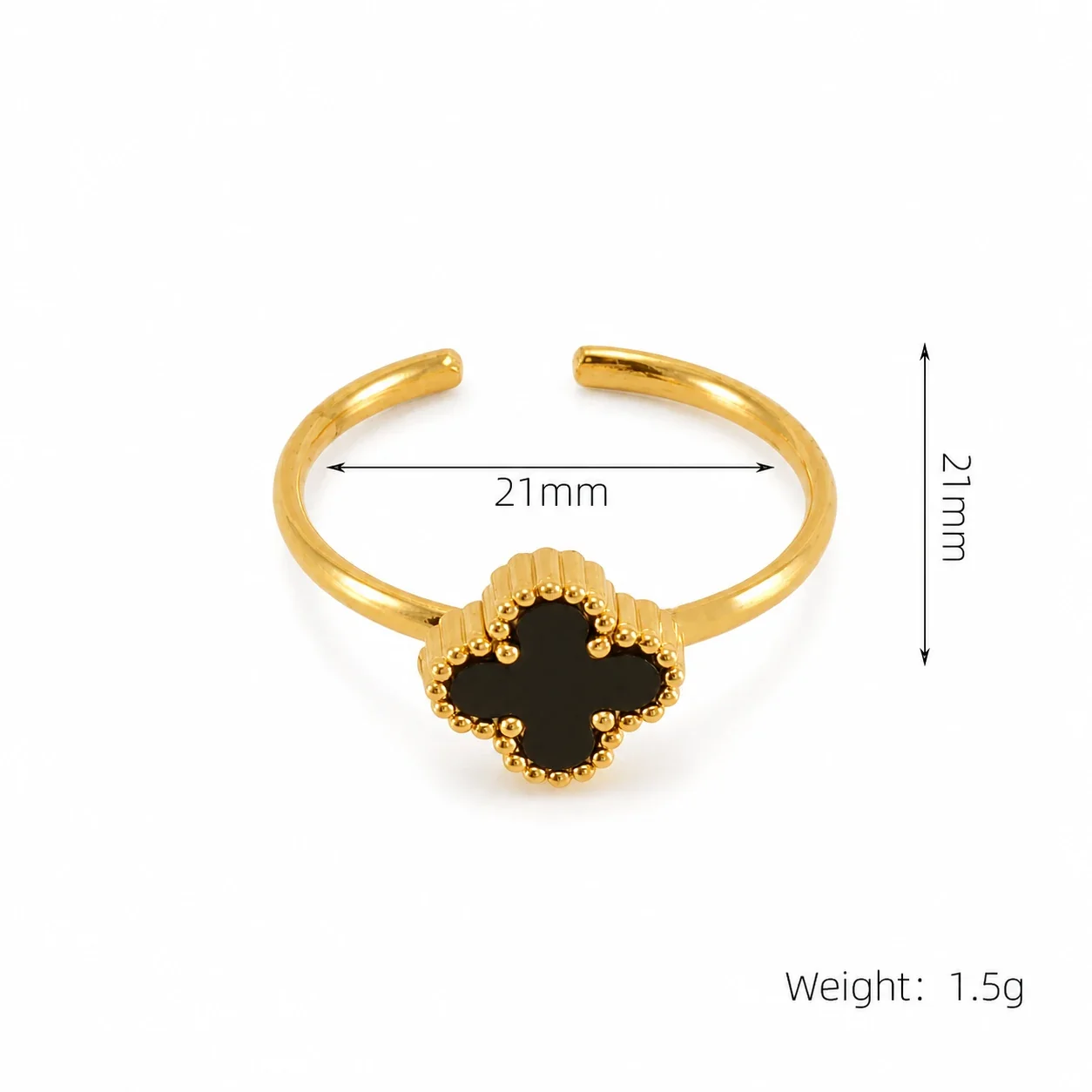 Romantic 18K Gold-Plated Open Heart Clover Ring - Black Clover