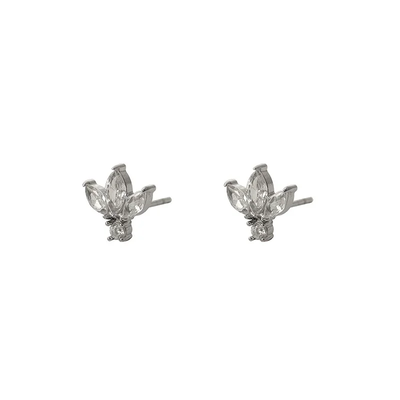 Delicate Silver-Plated Marquise Crystal Lotus Stud Earrings