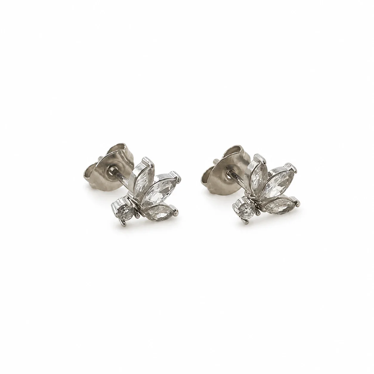 Delicate Silver-Plated Marquise Crystal Lotus Stud Earrings