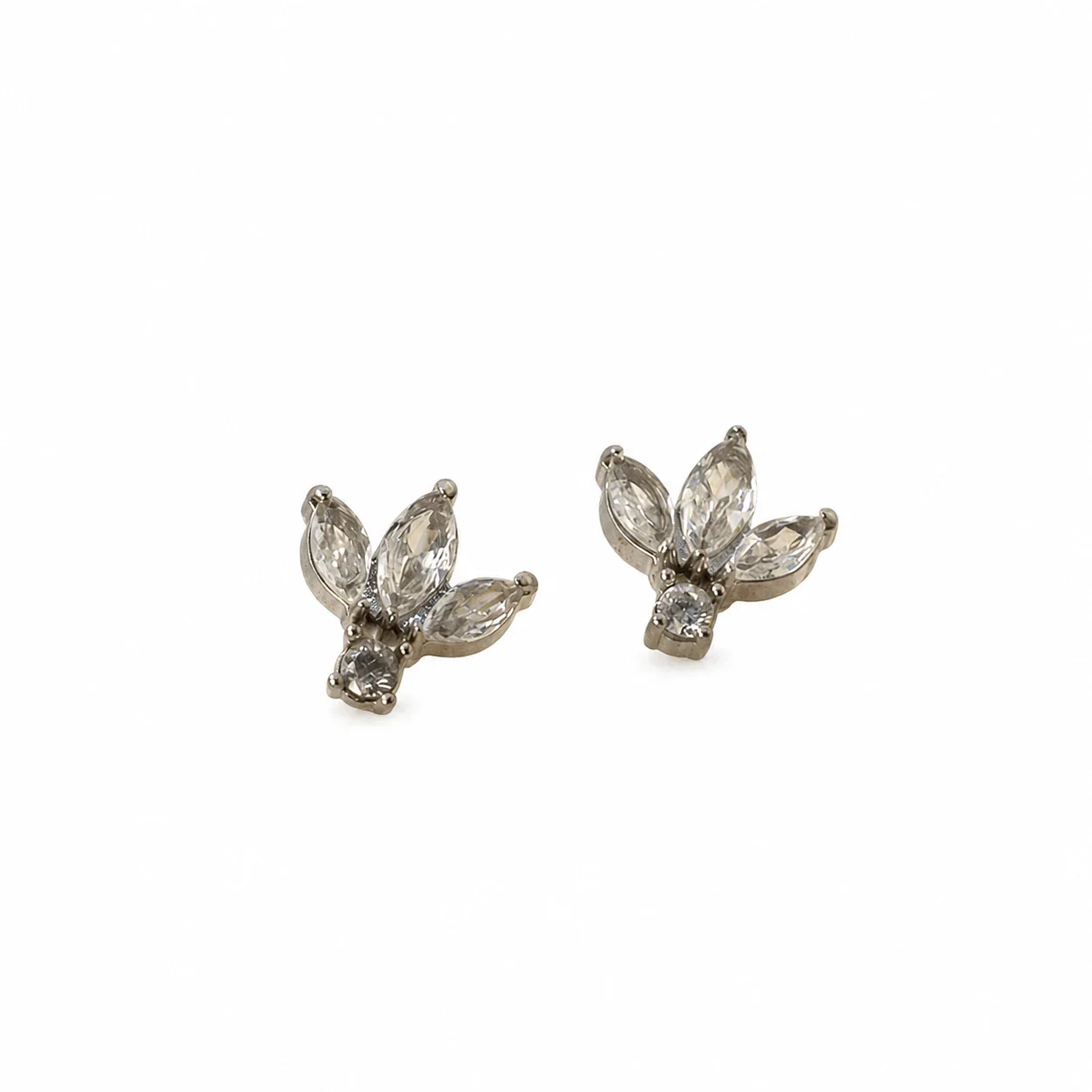 Delicate Silver-Plated Marquise Crystal Lotus Stud Earrings