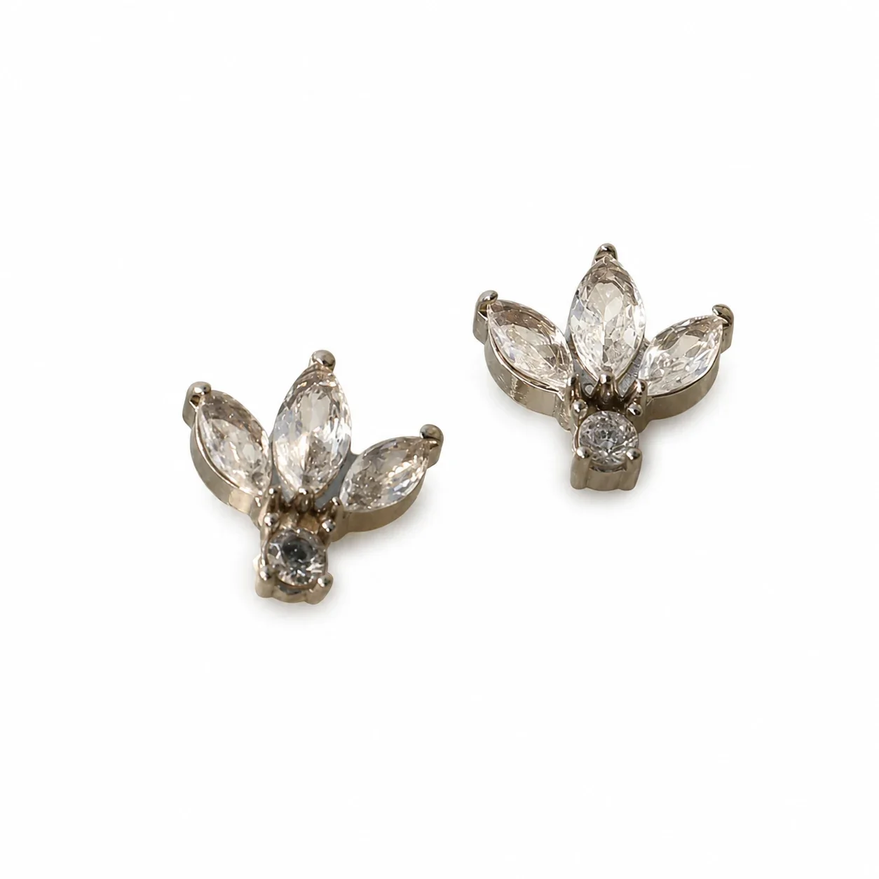 Delicate Silver-Plated Marquise Crystal Lotus Stud Earrings