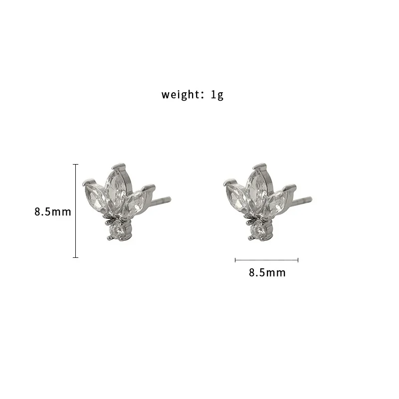 Delicate Silver-Plated Marquise Crystal Lotus Stud Earrings - Silver