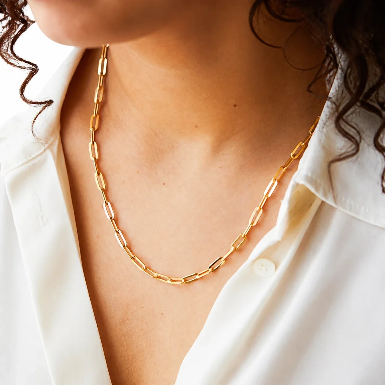 Elongated Paperclip 316 Stainless Steel Chain Necklace