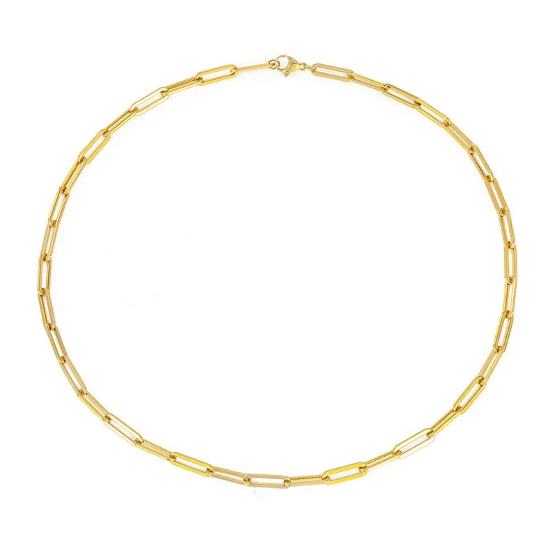 Elongated Paperclip 316 Stainless Steel Chain Necklace - Gold 42 cm Single