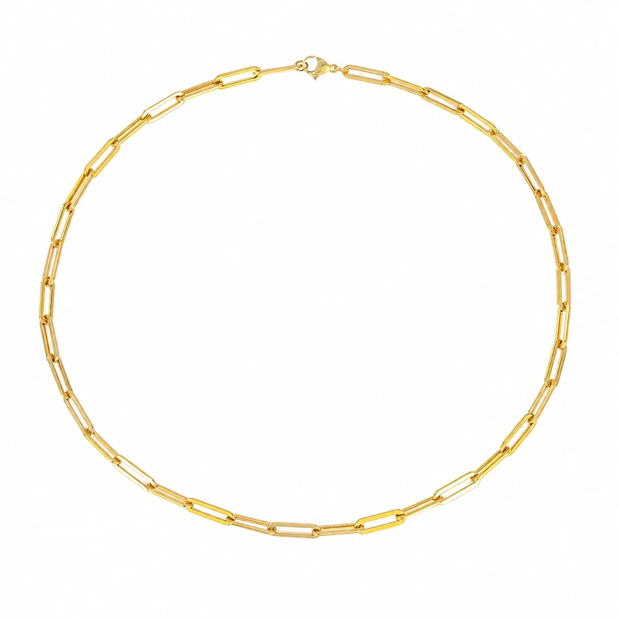 Elongated Paperclip 316 Stainless Steel Chain Necklace - Gold 50 cm Single