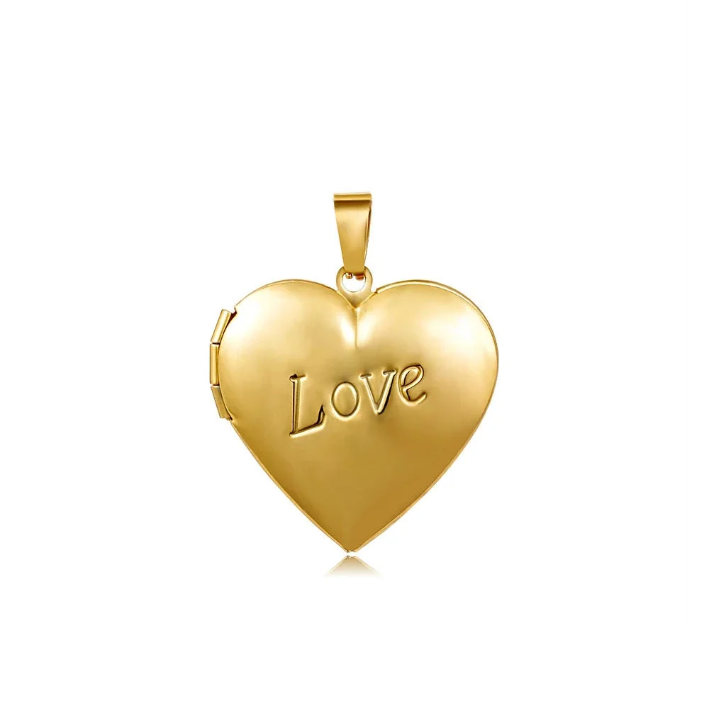 Sentimental 316 Stainless Steel Heart Locket Necklace - Gold Heart Without