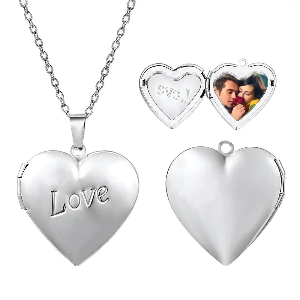 Sentimental 316 Stainless Steel Heart Locket Necklace - Silver With Custom Photo