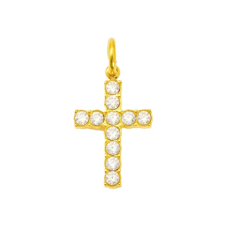 Petite Gold-Plated Pavé Cross Stainless Steel Pendant